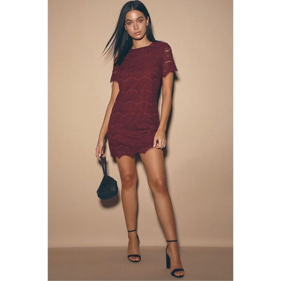 Lulus Take Me to Brunch Burgundy Lace Shift Dress Size Extra Small XS New W Tags - Picture 3 of 11
